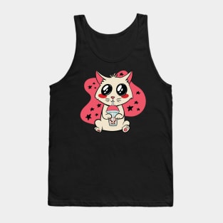 Kawaii Cat Driking Boba Tea Tank Top